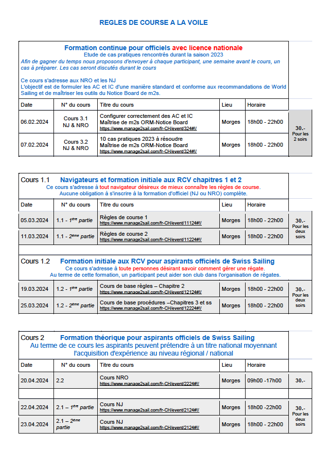 Lire la suite à propos de l’article Règles de course, cours 2024