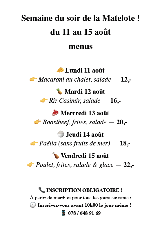You are currently viewing Semaine du soir, du 11 au 15 août