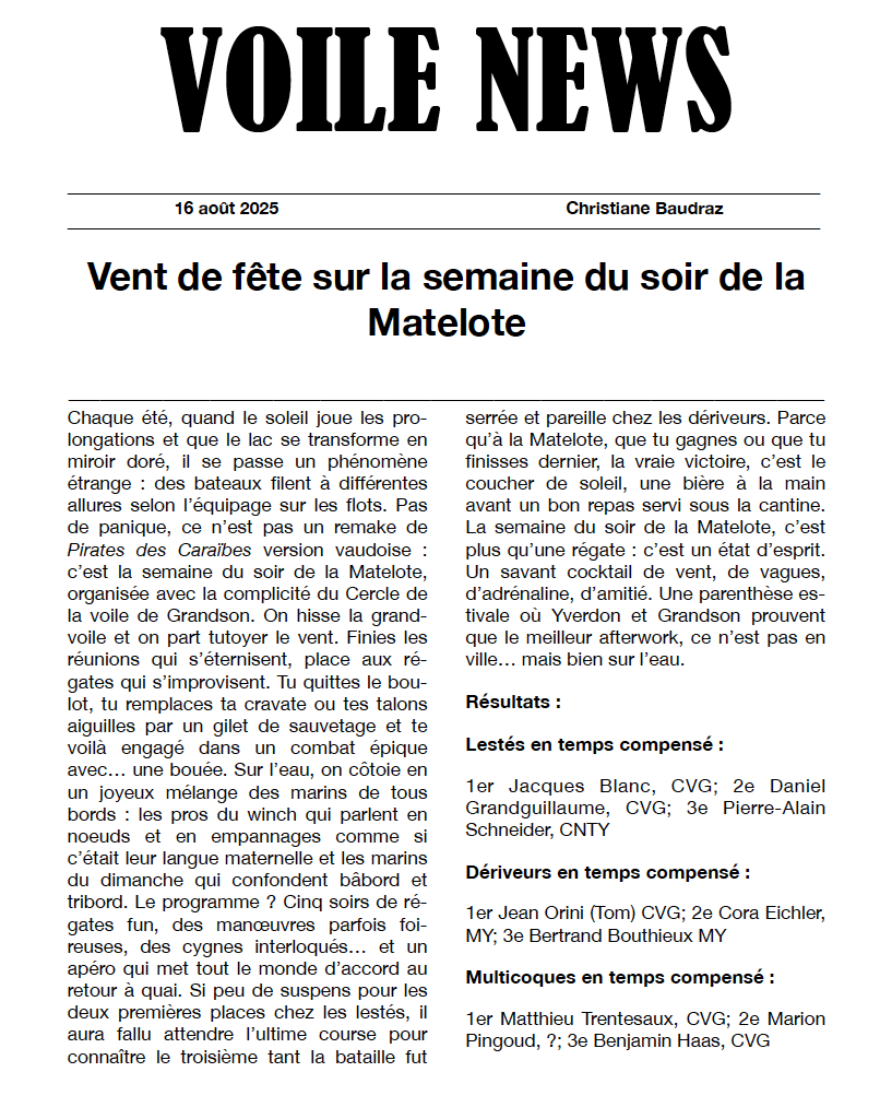 Lire la suite à propos de l’article Superbe semaine du soir MY-CVG